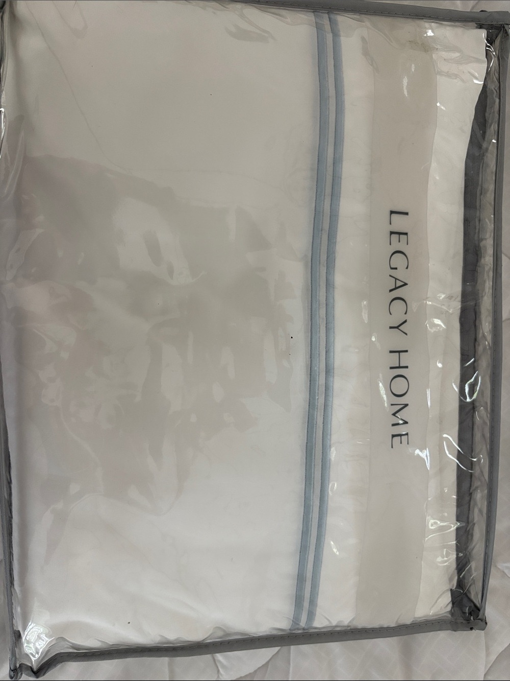 Legacy home linens twin flat and fitted Wellesley Venetian white ice blue stitch
